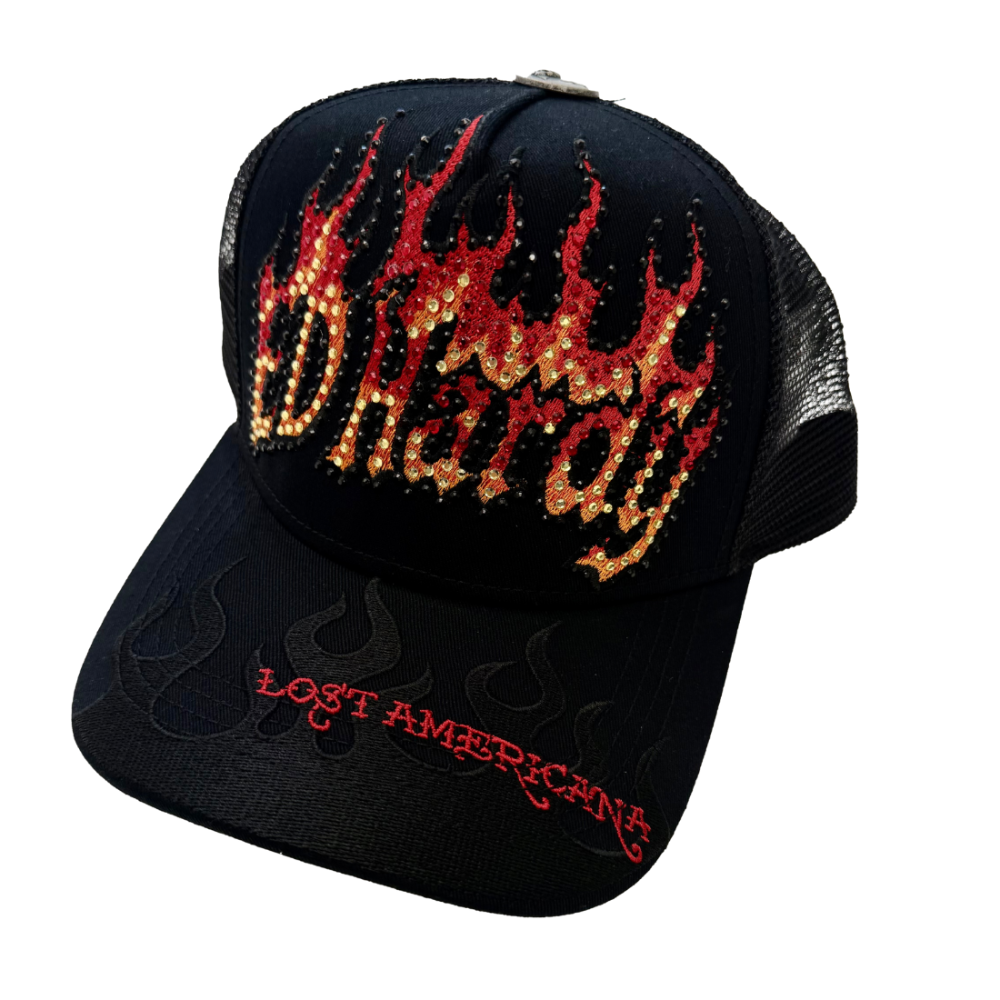 flame logo rhinestone trucker hat 2