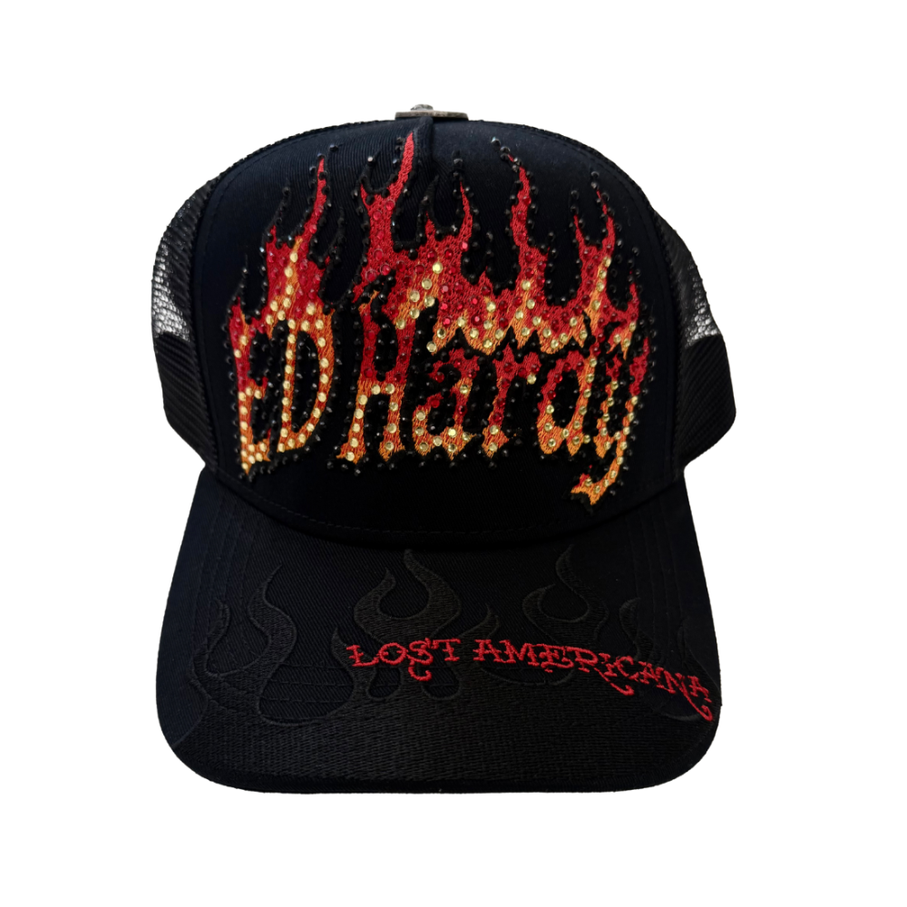 flame logo rhinestone trucker hat