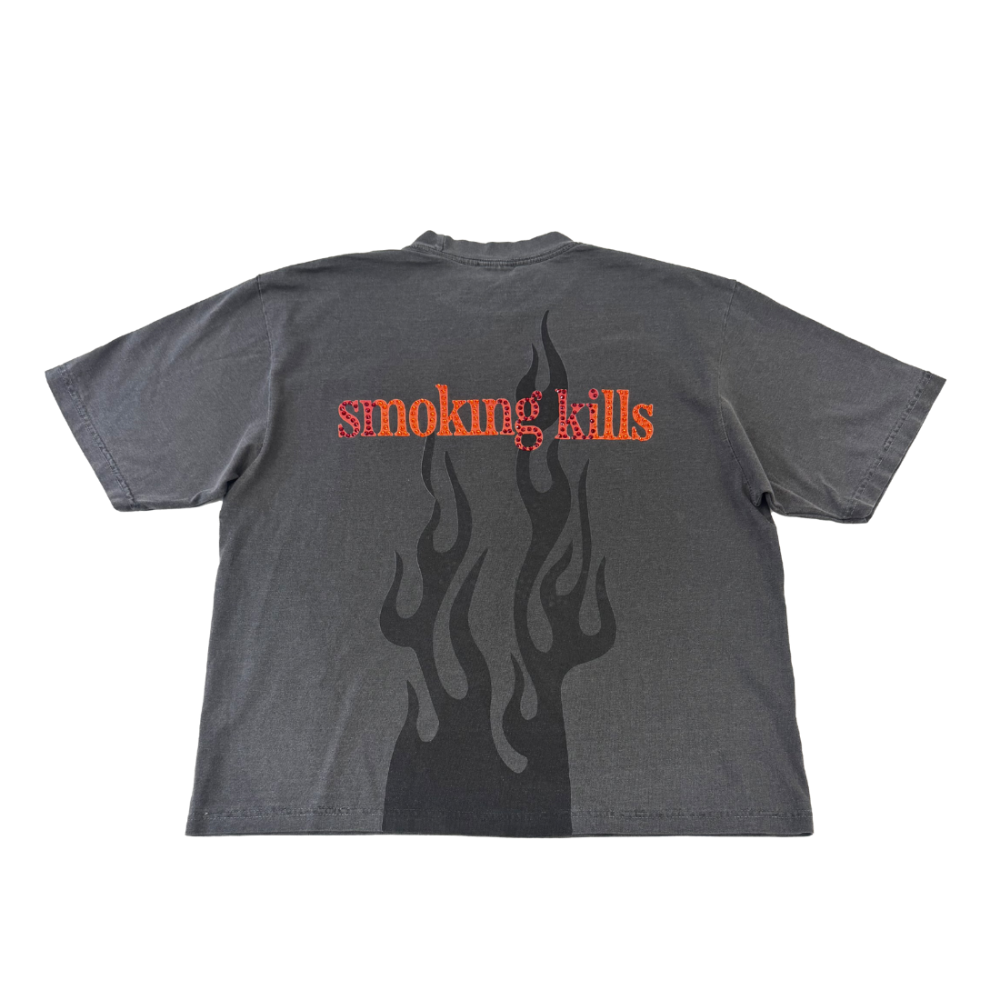 flames shadow rhinestone boxy tee back