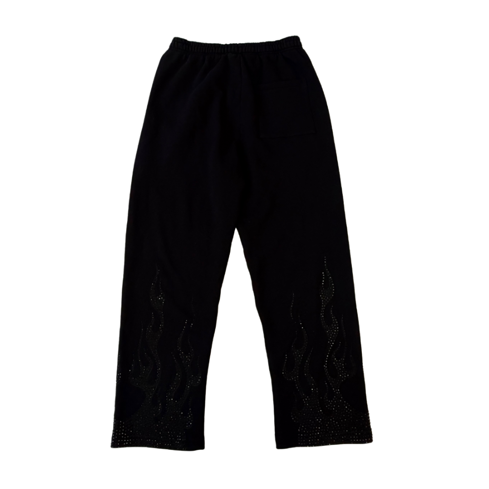 flames rhinestone sweatpants back