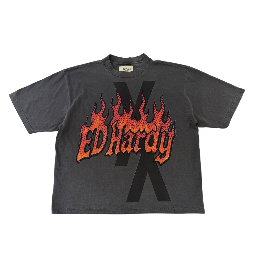 flames shadow rhinestone boxy tee