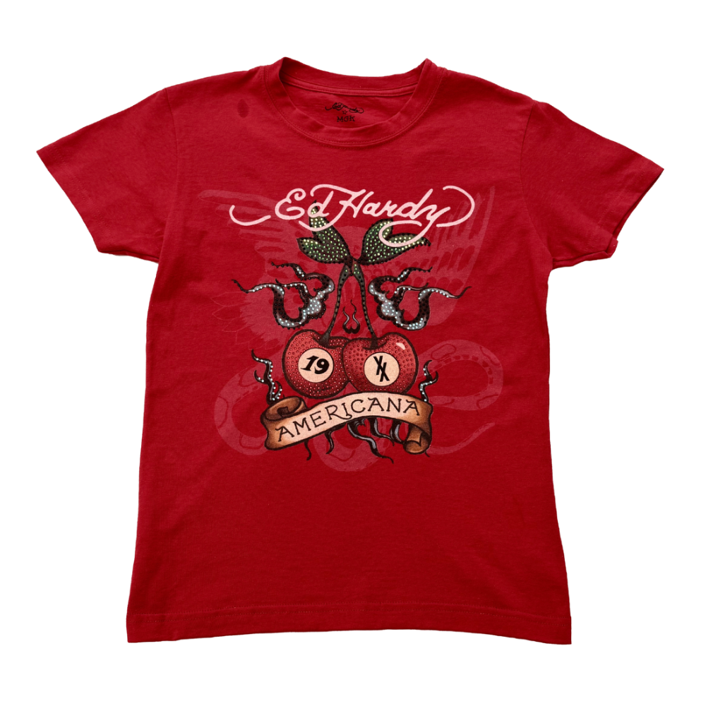 cherries rhinestone cap sleeve tee