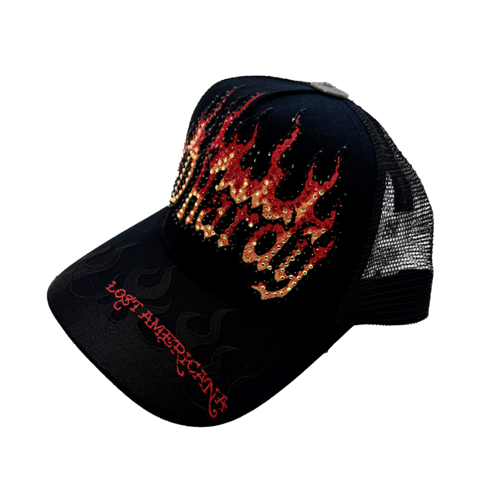 flame logo rhinestone trucker hat - Machine Gun Kelly Official Store